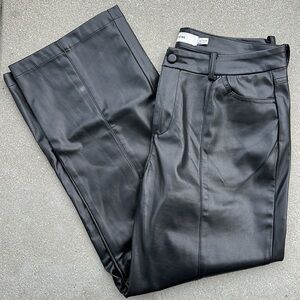 ICHI | Black Faux Leather Pants Wider Leg Straight